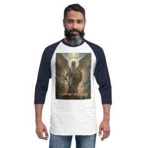 Christian raglan shirt featuring St. Michael the Archangel White and Navy