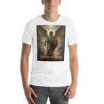 unisex-staple-t-shirt-solid-white-blend-front-68b59b183c533.jpg Archangel Michael T-Shirt front – Love Is a Sword That Heals faith apparel