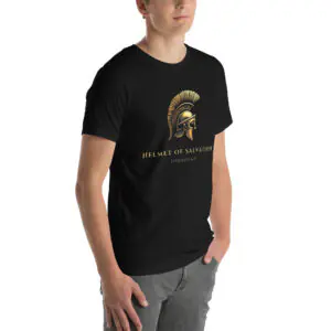 unisex-staple-t-shirt-black-right-front-6a292536df9d1.jpg Helmet of Salvation T-Shirt — Armor of God Collection Christian apparel from Ephesians 6:17
